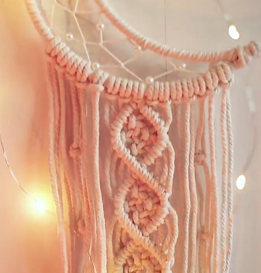Woven Moon Dream Catcher Macrame Wall Hanging Tapestry Home Nursery Wall Decor Handmade Dreamcatcher Ornament Beige Bohemian Style7823433