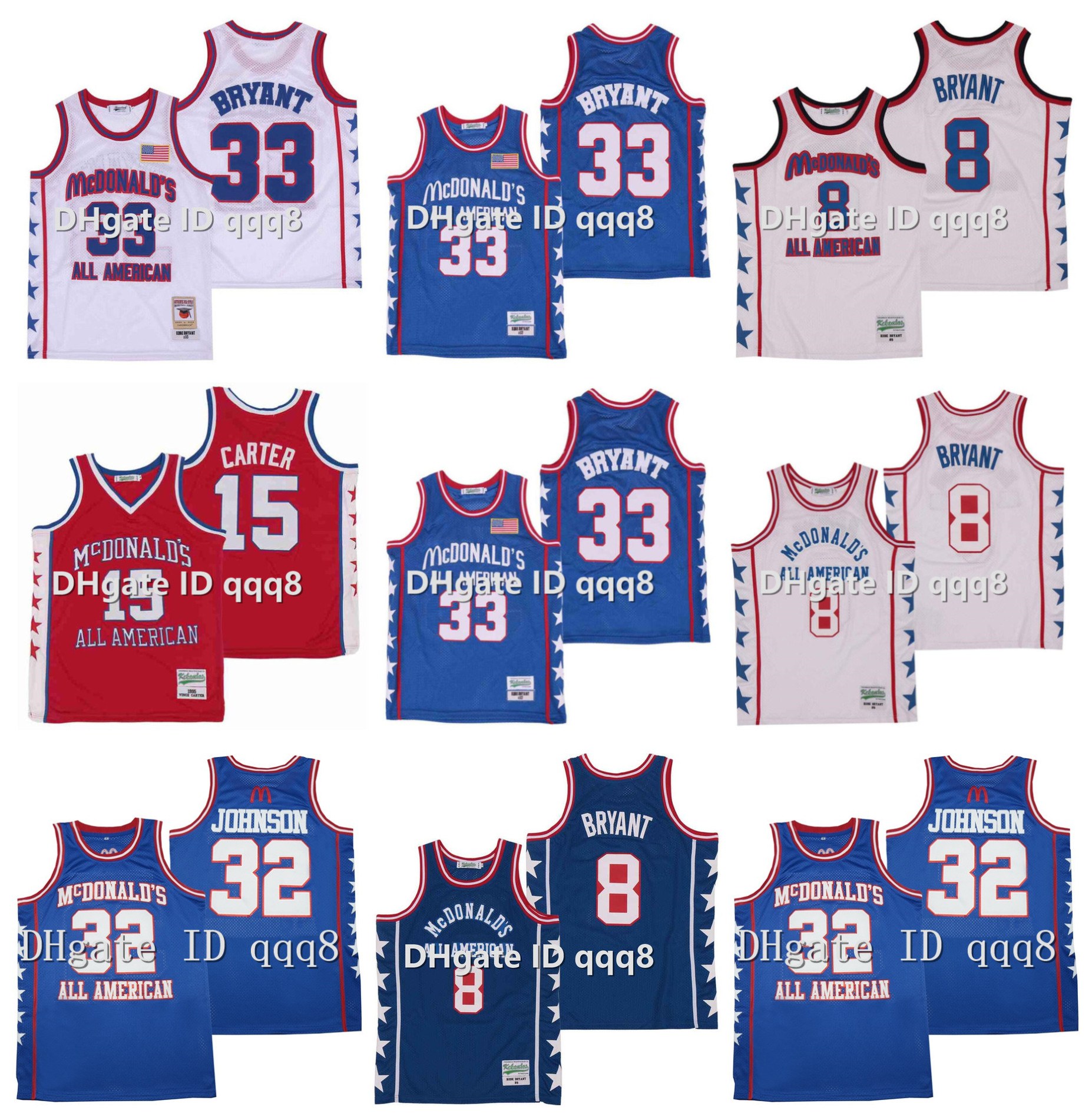 NCAA Mcdonald's All American Jersey 8 33 Mamba Bryant Magic 32 Johnson Vince 15 Carter Stitched Basketball Jersey, As pic
NCAA Mcdonald's All American Jersey 8 33 Mamba Bryant Magic 32 Johnson Vince 15 Carter Stitched Basketball Jersey, As pic