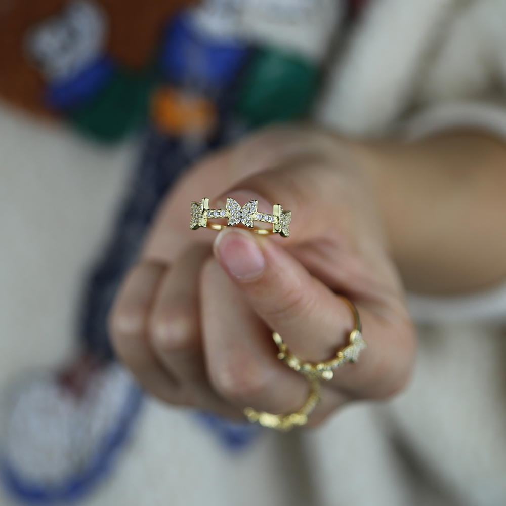 2024 New cute Multi Butterfly charm band finger Rings with bling clear CZ paved For Women Lady Minimal animals jewelry wholesale