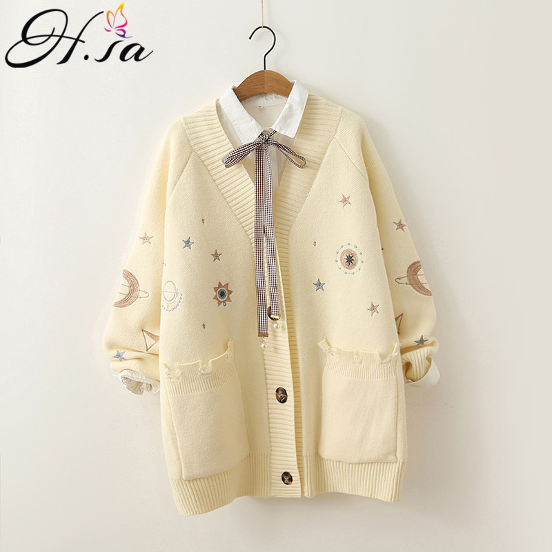 H.SA 2021 Women Winter Sweater Knitting Cardigans V Ne Stars Moon Embroidery Long Sweater Jaet Pink Christmas Cardigans, Hf19263
H.SA 2021 Women Winter Sweater Knitting Cardigans V Ne Stars Moon Embroidery Long Sweater Jaet Pink Christmas Cardigans, Hf19263
