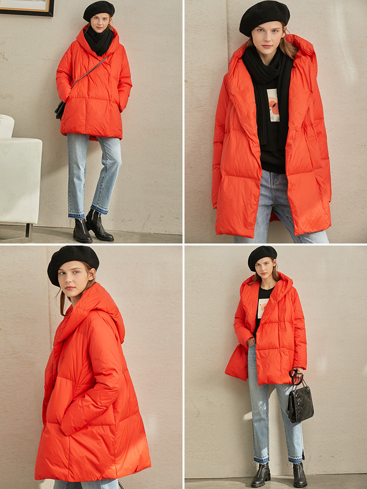 Amii Winter Women 90% White Duck Down Coat Female Casual Solid Loose Thick Hooded Jackets 11960124 201029