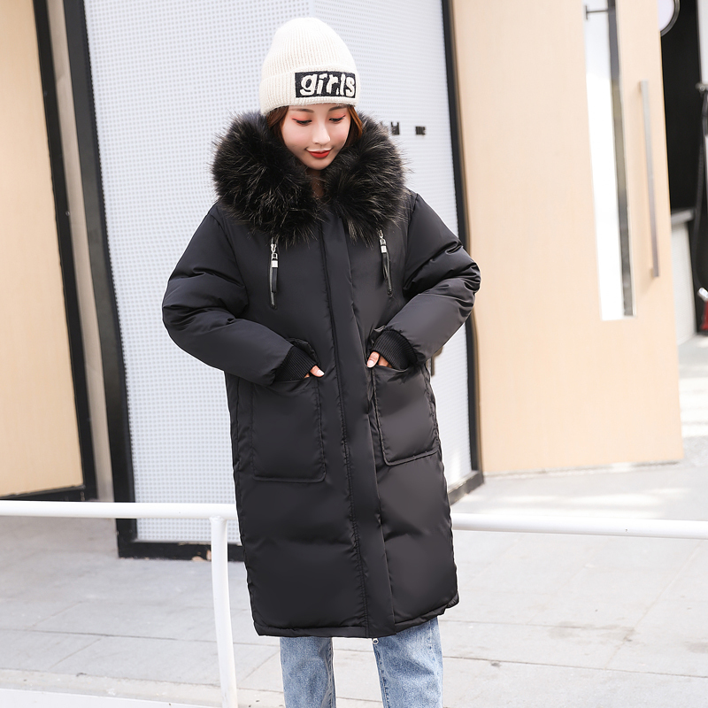 Thicken Warm Fur Collar Winter Jacket Women Casual Medium Long Hooded Coat Female Office Lady 201027