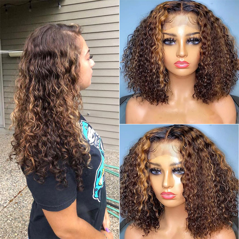 Highlight Ombre Lace Front Wigs Human Hair Colored 4/27 curly Brazilian Blonde for Black Women hd Frontal 130 Density Pre Plucked