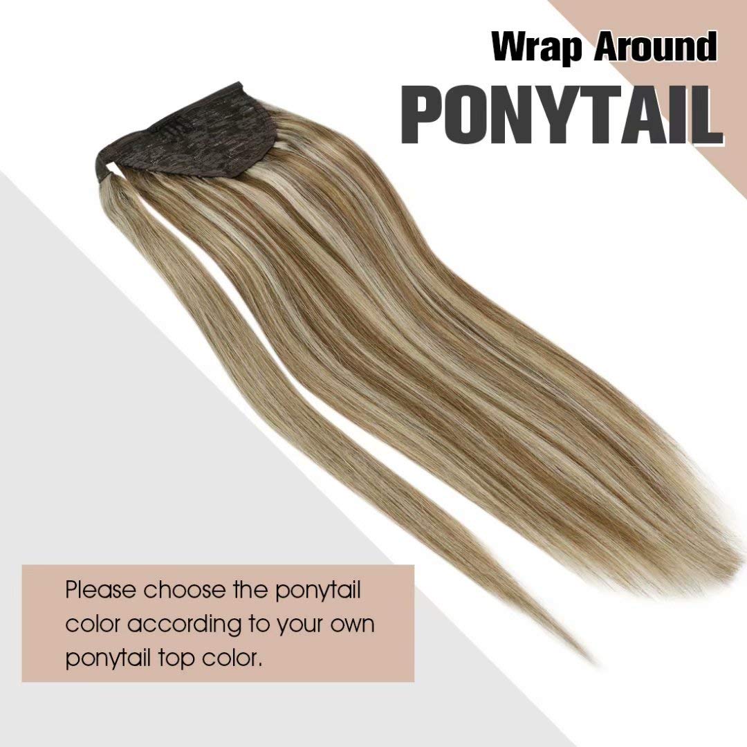 Balayage Human Hair Virgin Brazilian Wrap Around Clip In Ponytail Extensions Slik Straight Highlights Remy Pnytail Hair