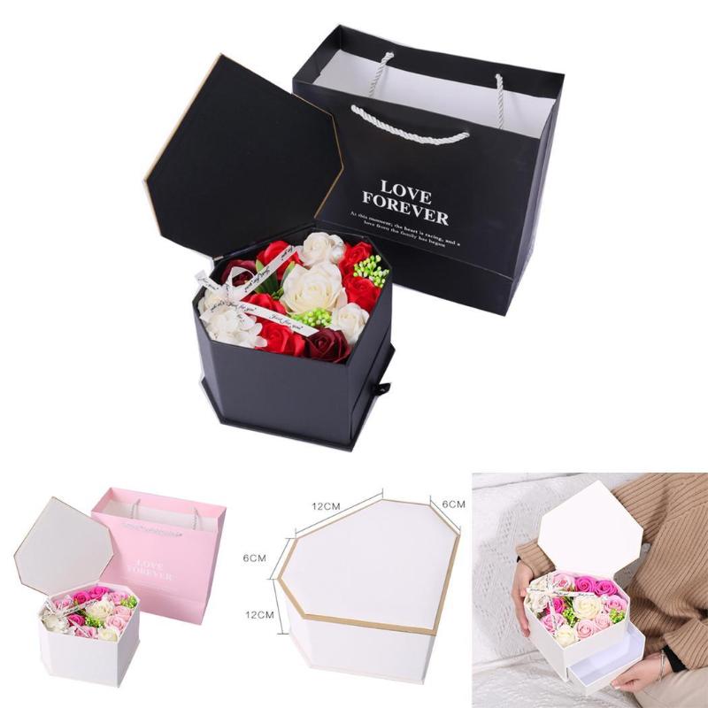 Artificial Rose Flowers Fake Flowers Wedding Birthday Heart Shaped Gift Anniversary Wedding Pink Black Box Flower