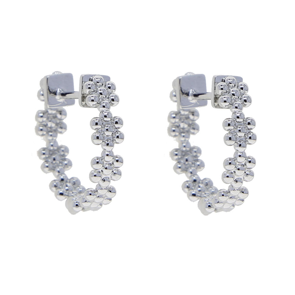 Korean Vintage Fashion No Stone Design Metal Gold Daizy Polished Earrings For Women Girl Daily Medium Hoop Personality Accessories Gifts