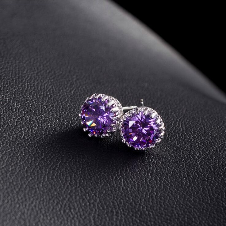 Choucong Top Sell Simple Fashion Jewelry 8MM Round Cut Multi Gemstones Sapphire CZ Diamond Women Wedding Crown Stud Earring Gift Never Fade