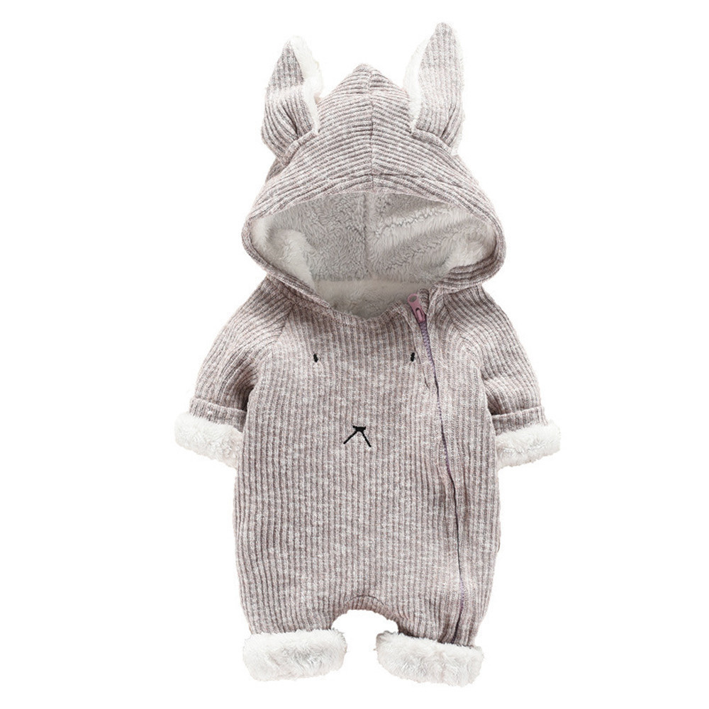 Newborn Infant Baby Romper Boy Girl Cute Cartoon Hooded Rabbit Ear Long Sleeve Jumpsuit Winter Clothes Christmas 6M-2Years Old 201027