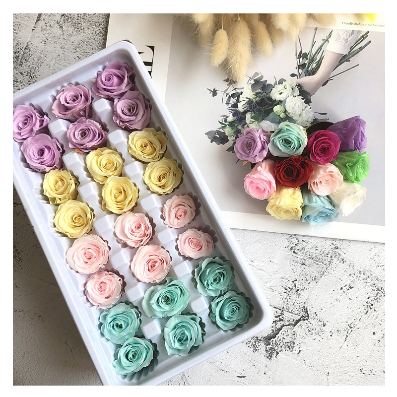 24pcs Preserved Flowers Rose Immortal Rose Mothers Day DIY Wedding Eternal Life Flower Material Gift Wholesale dried Flower/Box Z1202