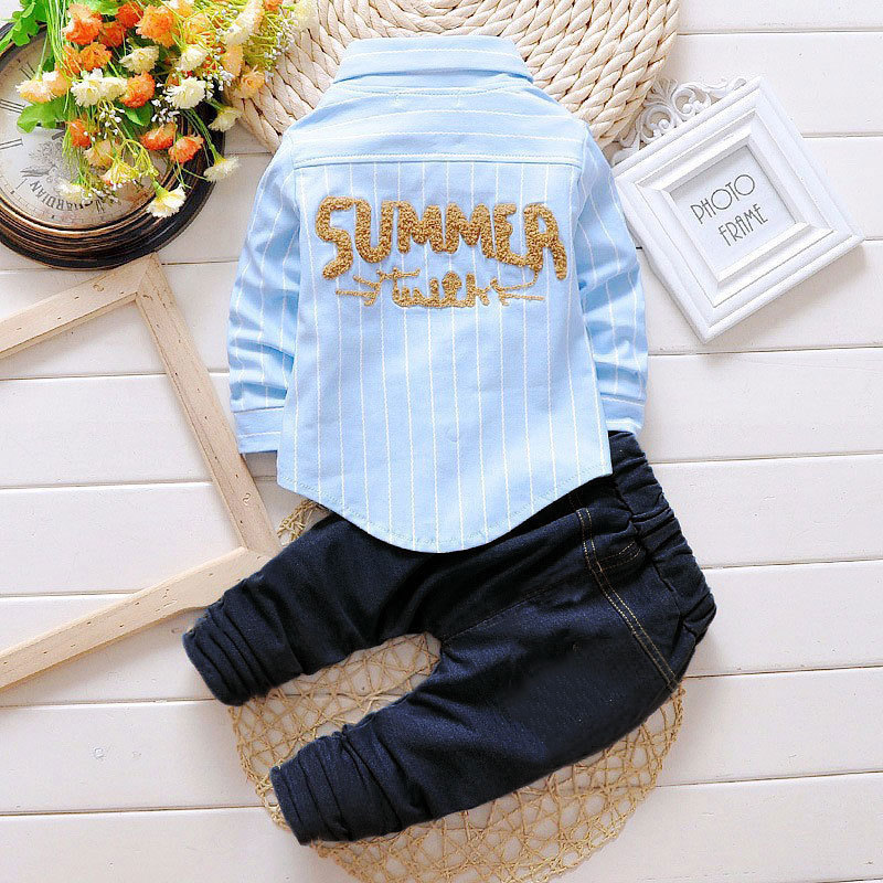 Boys Clothes Suit Number 8 Long Sleeve Shirt Jeans 2-piece Set Striped Top Pants Children's Clothing Set For Baby 2-5 Years 201031