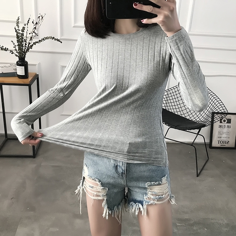 Striped Elastic T Shirt Women Spring Top Casual O Neck Long Sleeve Shirt Cotton T-Shirts Tops Knitted Blusas Plus Size D108 201029