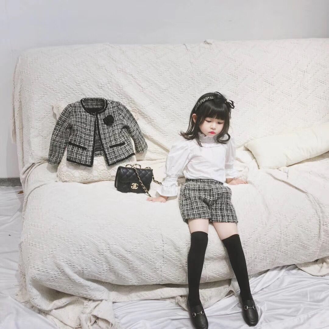 2019 Autumn New Arrival Girls Fashion 2 Pieces Suit Coat+short Girls Sets Girls ClothesX1019