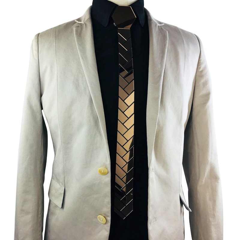 24K Gold Mirror Skinny Necktie Olive Branch Geometric Wedding Groom Acrylic Satin Ties Fashion Accessory 5cm Neck Tie 8 Colors 201027