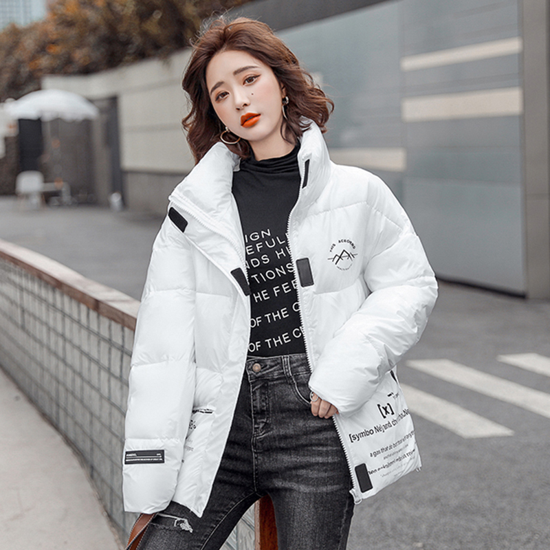 Winter Jackets Women's Letter Printing Oversized Casual Short Parkas Female Stand Collar Thick Coats Women Puffer Jacket 201202