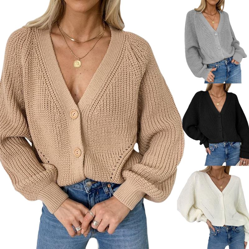 Autumn Winter Women Sweater Solid Color Fashion Cardigan Puff Sleeve V-neck Knitwear Top, Black
Autumn Winter Women Sweater Solid Color Fashion Cardigan Puff Sleeve V-neck Knitwear Top, Black