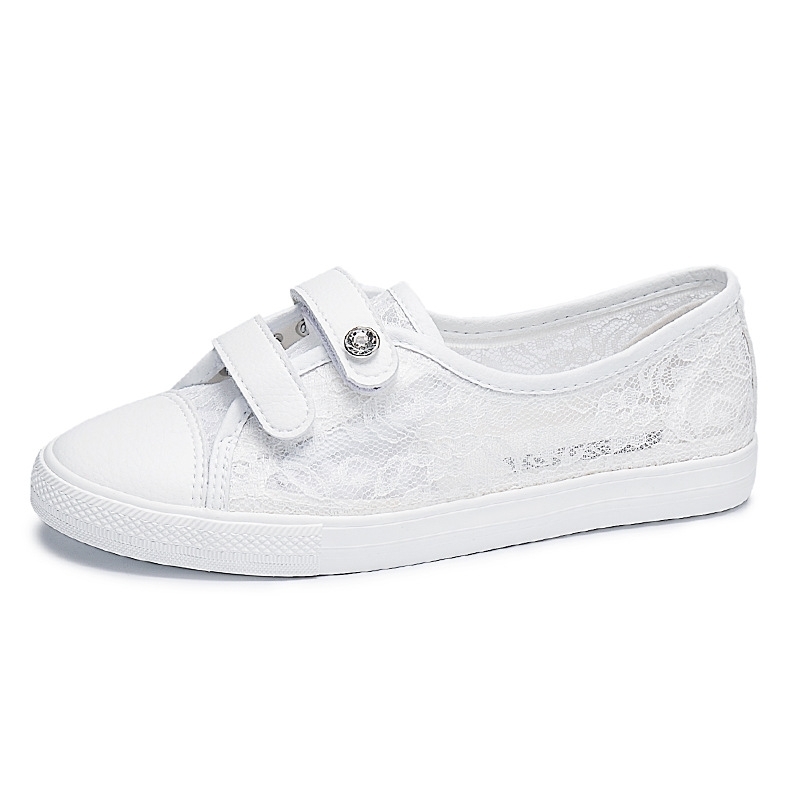 White Shoes Woman Summer New Female Breathable Flat-soled Canvas Shoes Solid Color Lace Shallow Ladies Casual Footwear Y200801