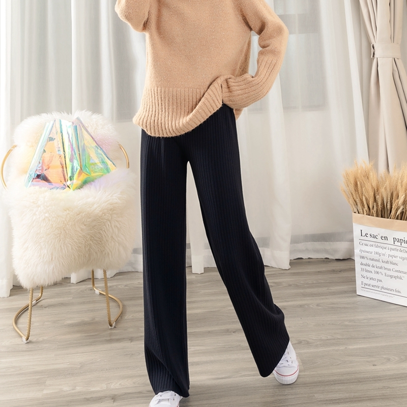 BYGOUBY Autumn Winter Thick Warm Women Wide Leg Pants Drawsring Full Length Moping Shaking Pant High Waist Casual Knit Trousers 201228 Z260314