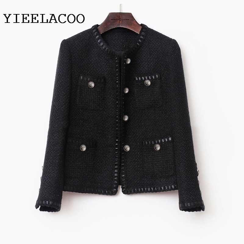Black tweed women jacket spring / autumn / winter woolen coat new Wool classic jacket Ladies 201030