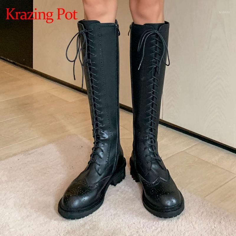Krazing pot vintage motorcycle boots cross-tied British style handsome young lady streetwear round toe hot knee-high boots L311, Black
Krazing pot vintage motorcycle boots cross-tied British style handsome young lady streetwear round toe hot knee-high boots L311, Black