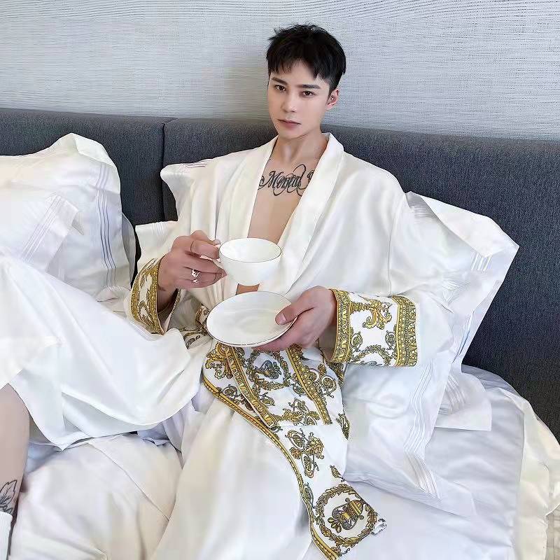 Men's Jackets Men Silk Sleepwear Nightgown Casual Kimono Bathrobe Light Luxury Retro Windbreaker Male Loose Home Wear Pajamas Style Jacket M--XL8989, White
Men's Jackets Men Silk Sleepwear Nightgown Casual Kimono Bathrobe Light Luxury Retro Windbreaker Male Loose Home Wear Pajamas Style Jacket M--XL8989, White