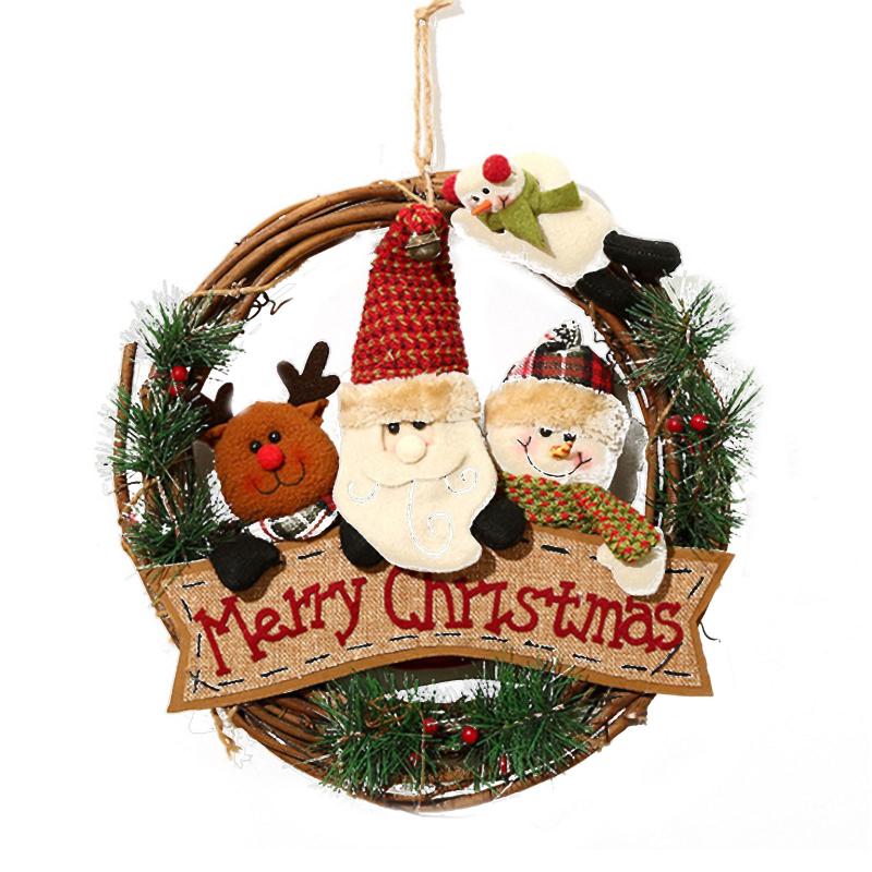 Newest Arrival Christmas Rattan Wreath with Cute Santa Reindeer Snowman Ginger Man Dolls for Front Door Decoration
Newest Arrival Christmas Rattan Wreath with Cute Santa Reindeer Snowman Ginger Man Dolls for Front Door Decoration