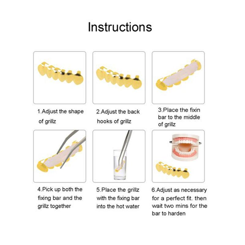 Grillz Teeth for Hip Hop Cool Mouth Grill Dental Covers Funny Top Bottom Custom Gold Plated Men's Tooth Cap Set Vampire Teeth Halloween Party Jew