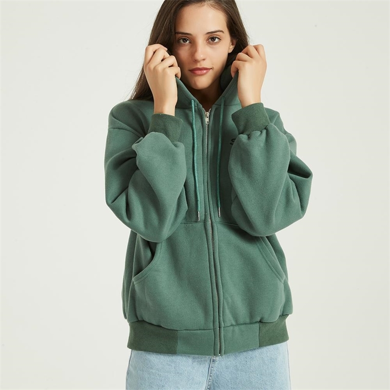 Wixra Women Zippers Sweatshirts Solid Long Sleeve Embroidery Letter Hoodies Tops Autumn Spring Basic Zip-up Tops 201204