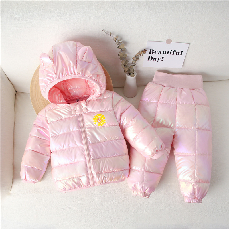 Baby Boys Coat Winter Cotton-padded Jacket Toddler Down Cotton Pants Outerwear Children Girls Snowsuit Clothes 2PCS SetX1019