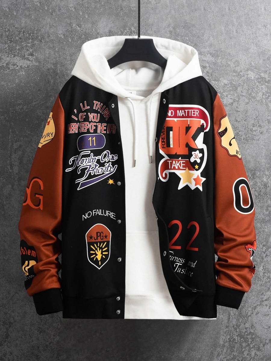 Men Slogan Graphic Contrast Sleeve Bomber Jacket Without Hoodie L20X#, Multicolor
Men Slogan Graphic Contrast Sleeve Bomber Jacket Without Hoodie L20X#, Multicolor