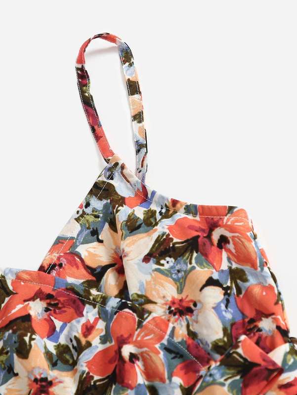 Girls Allover Floral Print Belted Cami Dress SHE