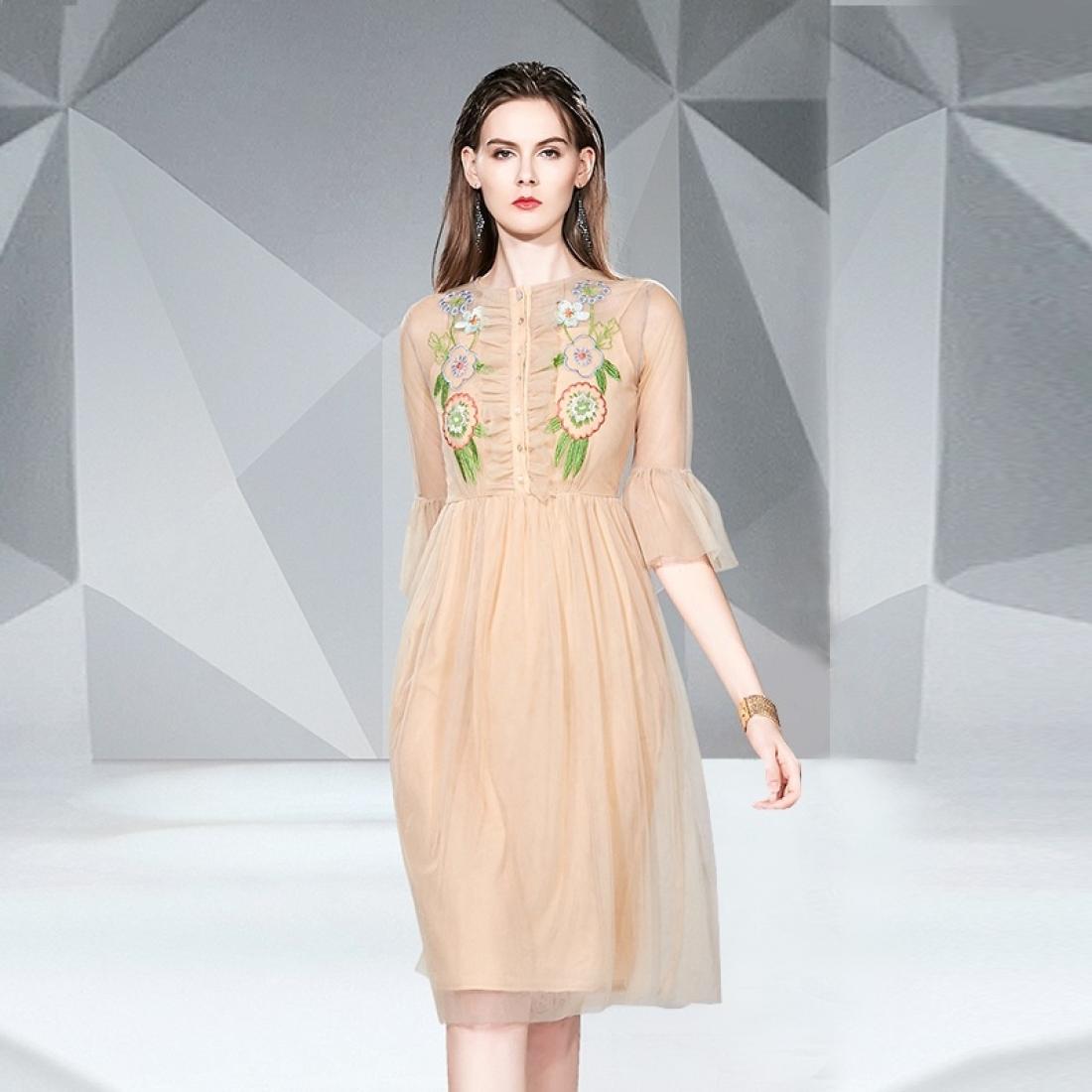 Embroidered Mesh Midi A-line Dress 
Embroidered Mesh Midi A-line Dress