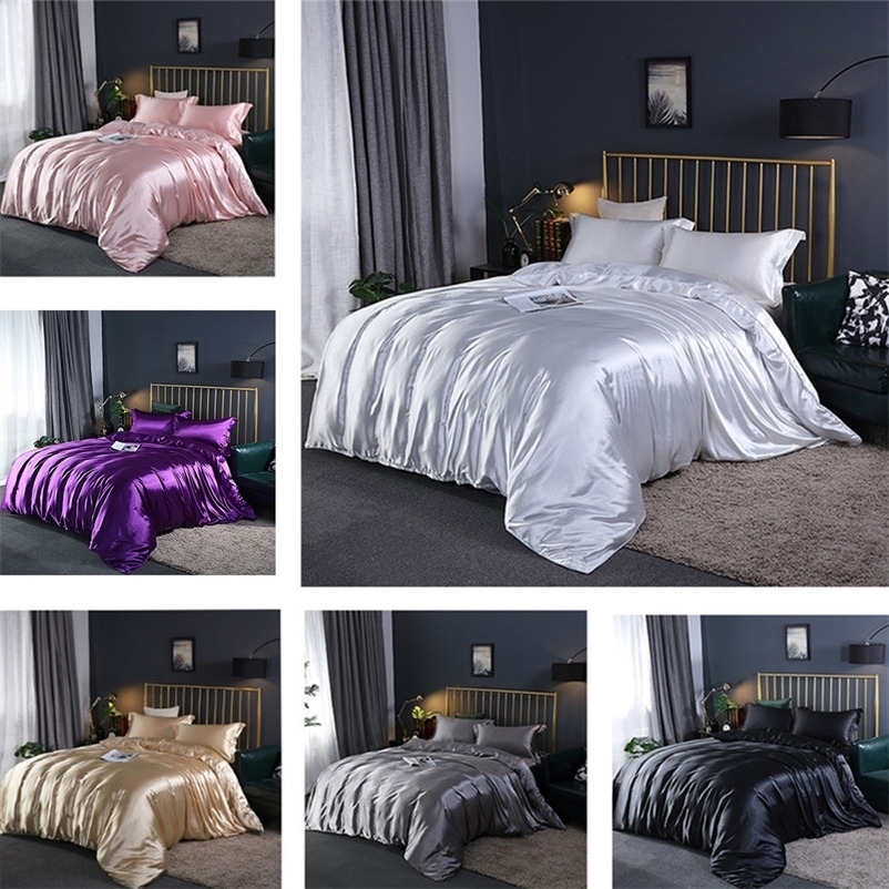 Upgraded 100% Satin Silk Bedding Set Luxury Quilt Duvet Cover and Pillowcase Bed Sheet Set Single Double Bedclothe Silky Bed Set 201127
Upgraded 100% Satin Silk Bedding Set Luxury Quilt Duvet Cover and Pillowcase Bed Sheet Set Single Double Bedclothe Silky Bed Set 201127