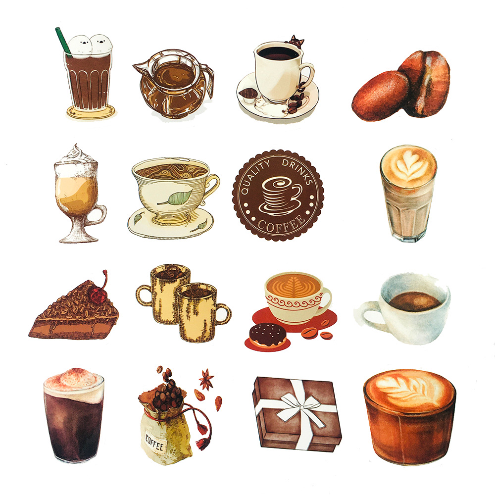 2 Sets=80PCS Coffee Drink Stickers Helmet Water Cup Notebook Waterproof Stickers