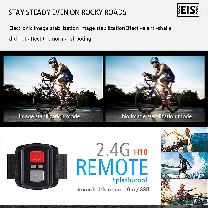 EIS Antishake H10 Action Camera Ultra HD 4K 60fps WiFi 20quot 170D Underwater Waterproof Cam Helmet Vedio go Sport pro Came1