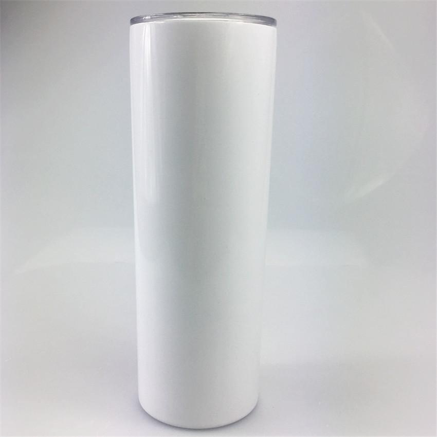US Local Warehouse Sublimation Straight Skinny Tumbler 20oz blank white Stainless steel vacuum insulated cup with slid lid plastic straw individual bo