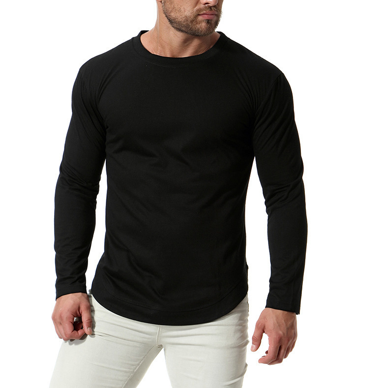Man Long Sleeves Black Tshirts Csual Solid T-shirt 201202