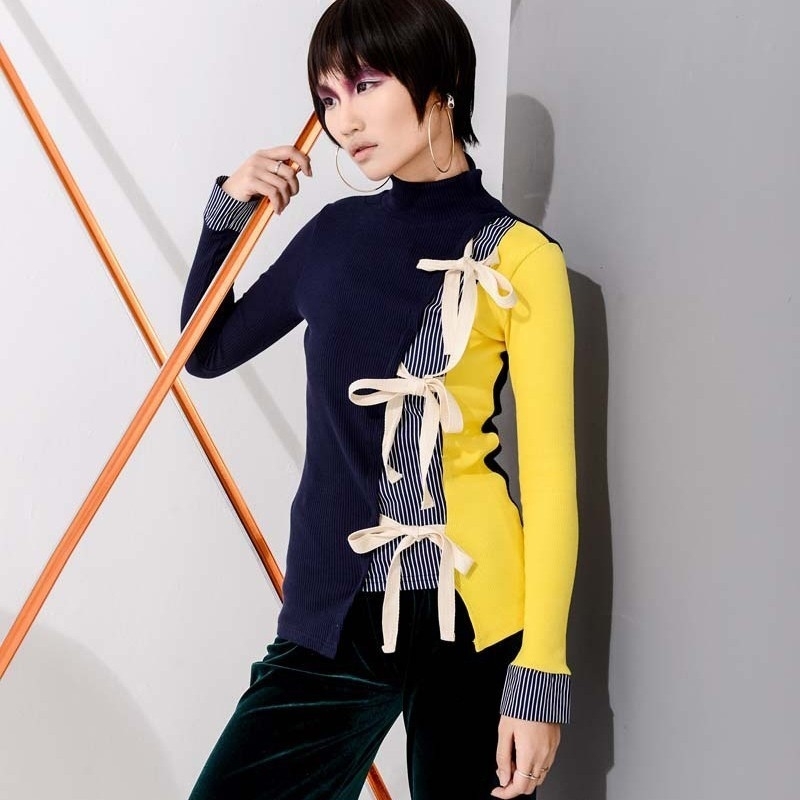 TWOTWINSTYLE Knitting Pullover Tops Female Turtleneck Long Sleeve Lace Up Patchwork Hit Color Womens Sweater Spring Fashion 201203, As picture
TWOTWINSTYLE Knitting Pullover Tops Female Turtleneck Long Sleeve Lace Up Patchwork Hit Color Womens Sweater Spring Fashion 201203, As picture