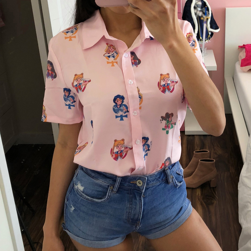 Gaganight Summer Cute Sailor Moon Blouse Women Short Sleeve Harajuku Anime Cosplay Shirt Turn-down Collar Girl Tops Summer LJ200811, Pink
Gaganight Summer Cute Sailor Moon Blouse Women Short Sleeve Harajuku Anime Cosplay Shirt Turn-down Collar Girl Tops Summer LJ200811, Pink