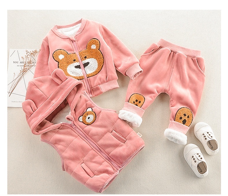 Baby Boys Girls Christmas winter Warm WaistCoat + Sweatshirt + Pants 3Pcs plus velvet Infant Toddler Kids Children Sports Suit LJ200916