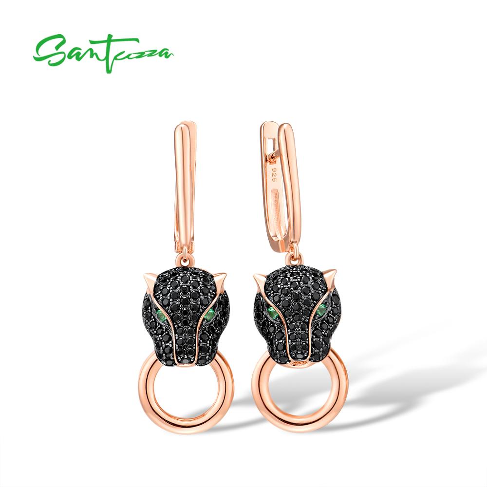 Jewelry Set For Women 925 Sterling Silver Trendy Panther Ring Earrings Pendant Set Black Green Spinel Fine Jewelry