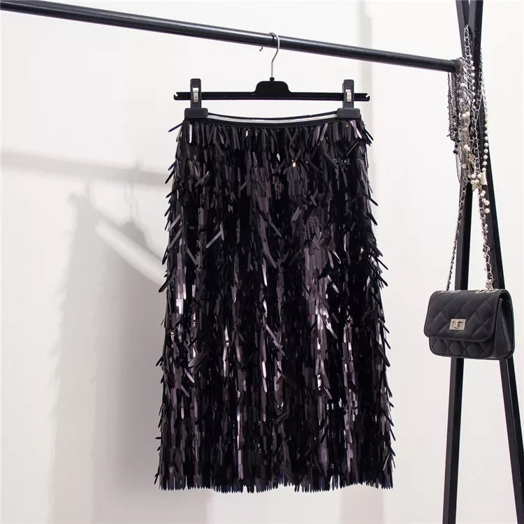 Marwin NewComing Autumn Winter Sequins Skirts Fashion Beading KneeLength Empire Sexy Club Christmas Skirts T200106