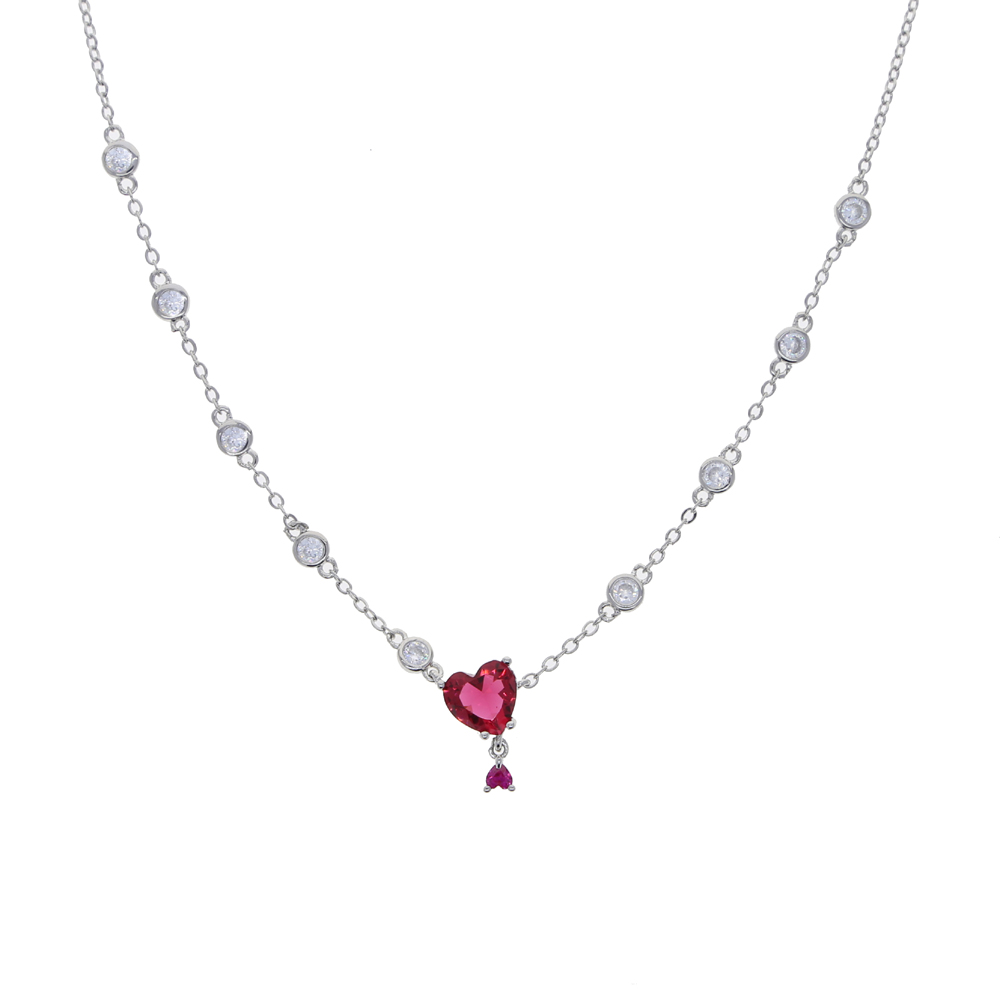 Hot Sale Girlfriend Wedding Heart Necklace with Red Cz Paved Station Chain Choker Necklace for Women Trandy Lady Girl Wholesale 2021