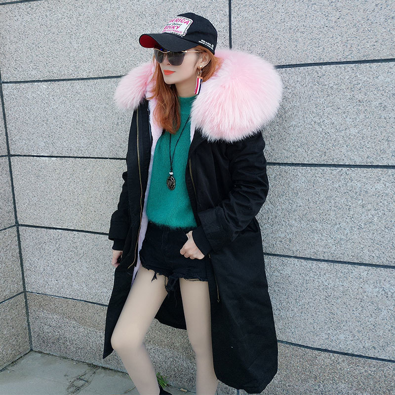 Over the knee X-Long parka real fur coat winter jacket women raccoon fur collar Lined with fux fur parkas 201126