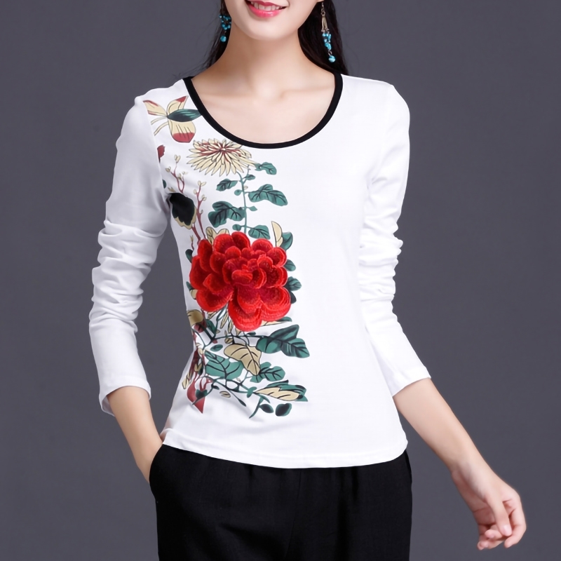 Tee Shirt Femme Vintage Long sleeve Cotton Tshirt Large Size Women Floral Embroidery Casual Korean Style Tops Clothes Y200412, Red
Tee Shirt Femme Vintage Long sleeve Cotton Tshirt Large Size Women Floral Embroidery Casual Korean Style Tops Clothes Y200412, Red