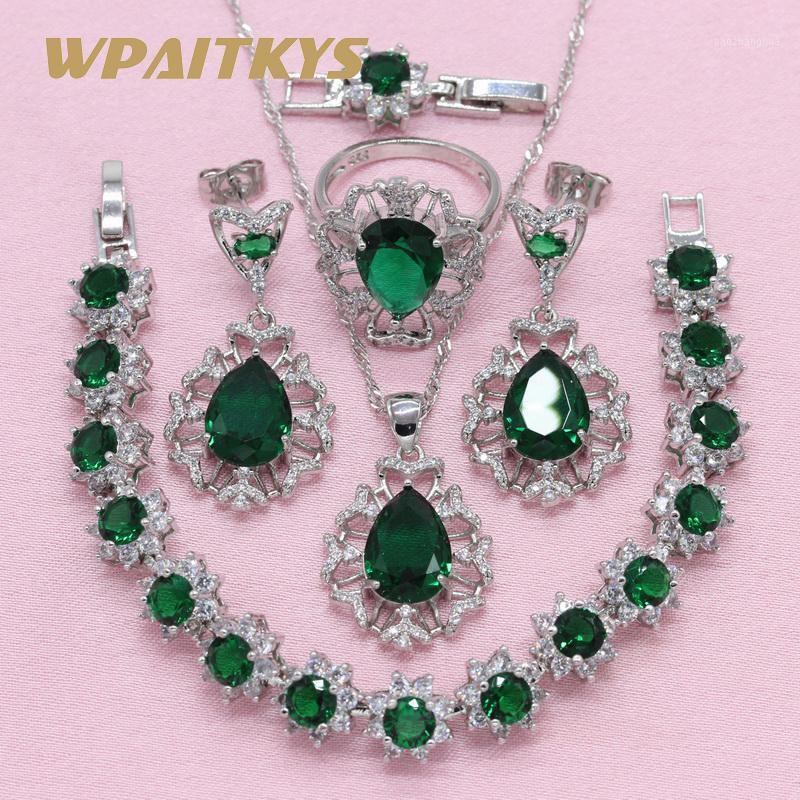 Earrings & Necklace Exquisite Green Cubic Zirconia Silver Color Jewelry Sets For Women Wedding Drop Bracelet Ring Free Gift Box
Earrings & Necklace Exquisite Green Cubic Zirconia Silver Color Jewelry Sets For Women Wedding Drop Bracelet Ring Free Gift Box