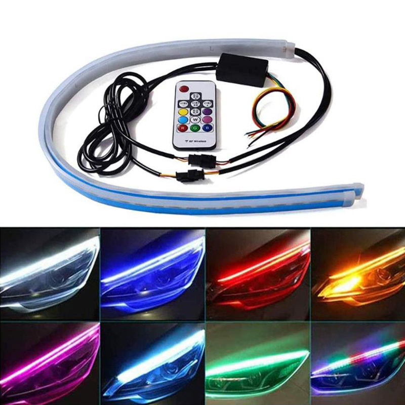 2pcs Universal Daytime Running Light DRL Car Multiscolors Strip Flexible Flowing RGB Turn Signal Lamp For Headlight 12V New