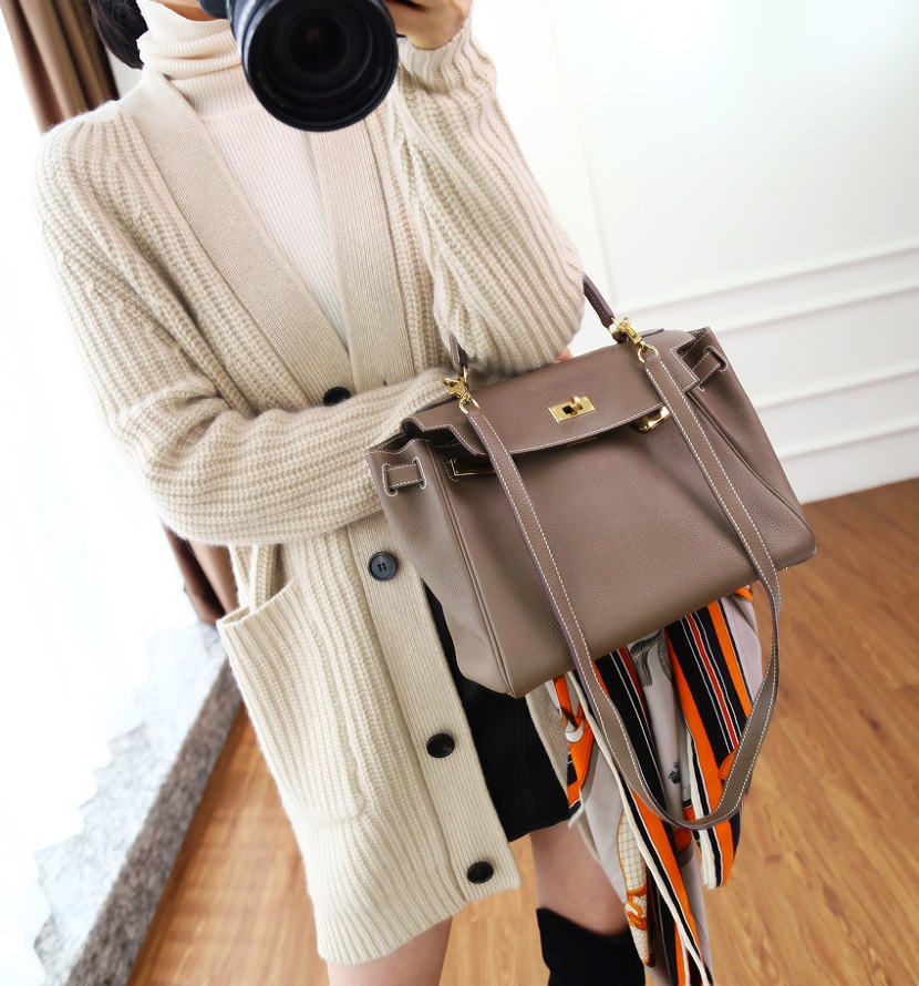 Fall winter wool cardigan women's mid-length V-neck sweater loose thick cashmere knitted jacket 201023