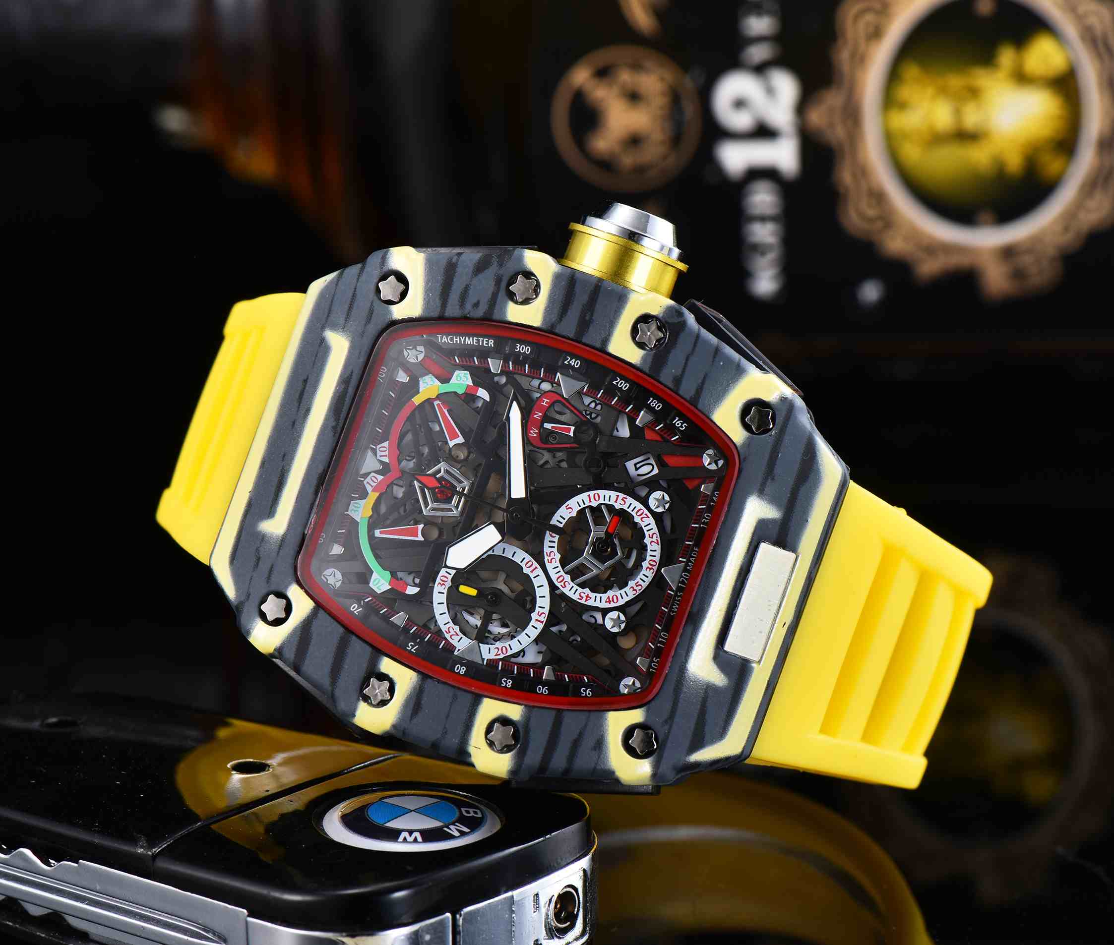 Top All Dial Rubber Version Pattern Fiber Richard Digite Japan Case Watches Sapphire Mens Skeleton Designer Sport Watches Axewn, Slivery;brown