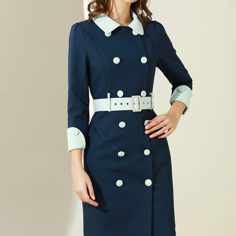 2021 Autumn New Style Contrast Color Double-breasted Thin Belt Adjustment Temperament Three Quarters Dress Women's High Quality 1pdj, Navy blue.
2021 Autumn New Style Contrast Color Double-breasted Thin Belt Adjustment Temperament Three Quarters Dress Women's High Quality 1pdj, Navy blue.