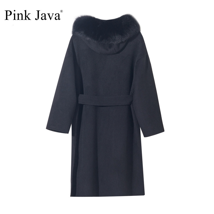 pink java QC19055-2 new arrival hot sale real fox fur collar wool coat carshmere coat big size women coat fashion wholesale 201223